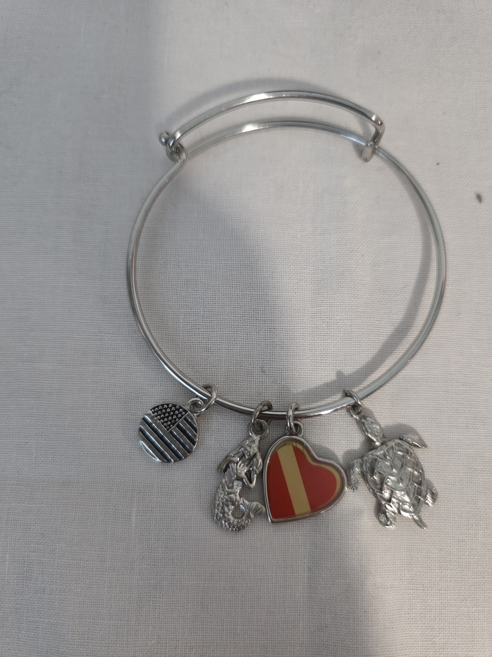 Silver Charm Bangle Bracelet with Heart & Sea Charms